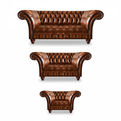 High-quality Chesterfield suite, sofa set, 2x sofas, upholstered armchair
