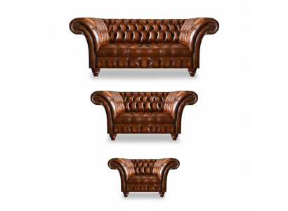 High-quality Chesterfield suite, sofa set, 2x sofas, upholstered armchair