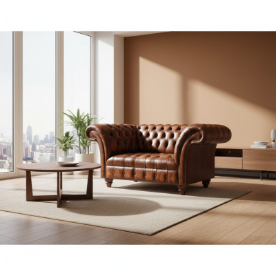 Noble Chesterfield Brown Leather Three-Seater Living Room Sofas New