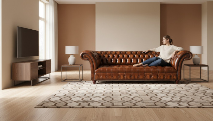Chesterfield Leather Sofa Brown Faux Leather Couch Designer Elegant Seating Furniture
