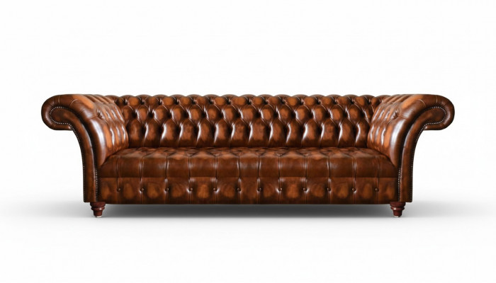 Chesterfield Leather Sofa Brown Faux Leather Couch Designer Elegant Seating Furniture