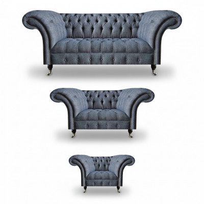 Living room Chesterfield set designer gray sofa suite armchair 3-seater
