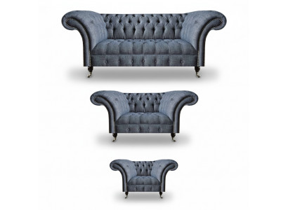 Living room Chesterfield set designer gray sofa suite armchair 3-seater