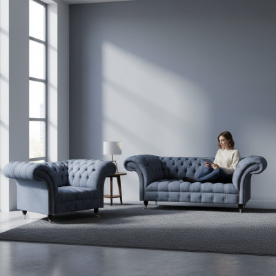 Living room Chesterfield sofas designer upholstery set 3-seater 2-seater