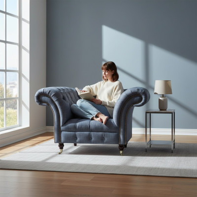 Modern Chesterfield Single-Seater Grey Living Room Textile Armchair 1-Seater