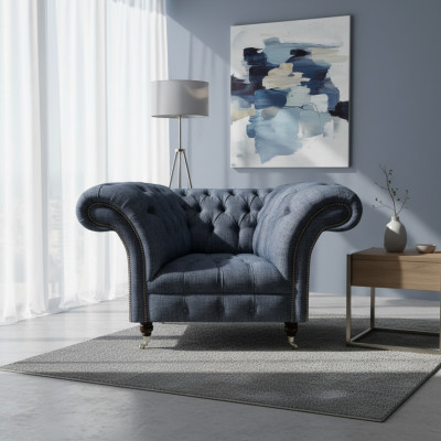 Modern Chesterfield Single-Seater Grey Living Room Textile Armchair 1-Seater