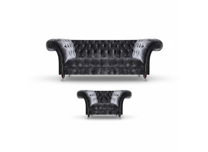 Chesterfield Upholstery Furniture Living Room Textile Three-Seater Noble Armchair 2-piece Set