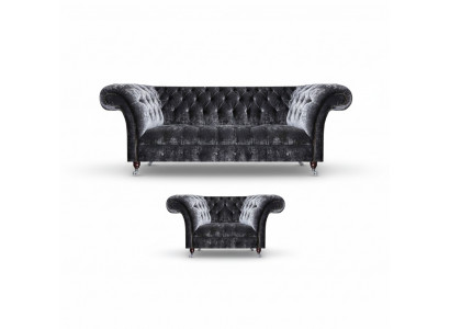 Chesterfield Upholstery Furniture Living Room Textile Three-Seater Noble Armchair 2-piece Set