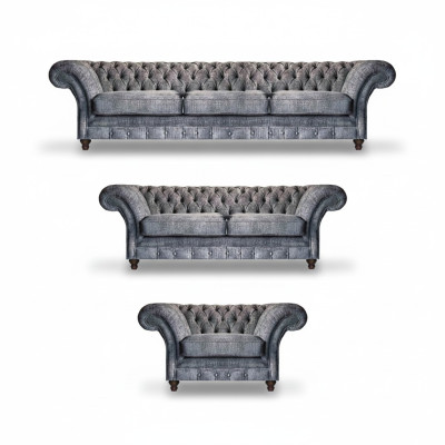 Chesterfield Gray Textile Upholstery Living Room Sofas Designer Couches