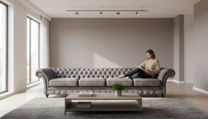 Elegant Chesterfield Sofa Living Room Four-Seater Designer 4-Seater New