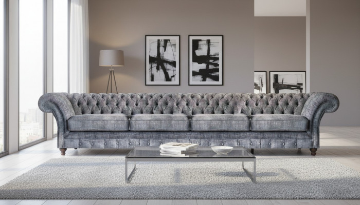 Elegant Chesterfield Sofa Living Room Four-Seater Designer 4-Seater New