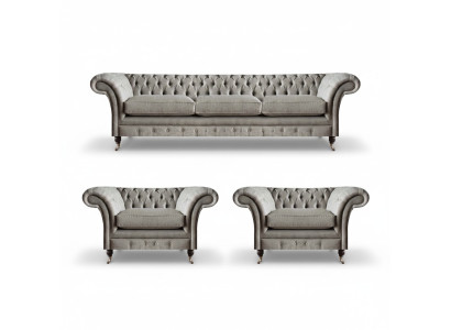 Modern Chesterfield Seating Suite Textile Sofas Armchair Upholstered Furniture 3-piece Set