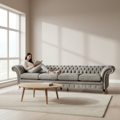 Chesterfield light gray fabric sofas set living room upholstered furniture