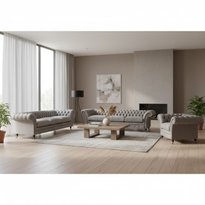 Chesterfield light gray fabric sofas set living room upholstered furniture