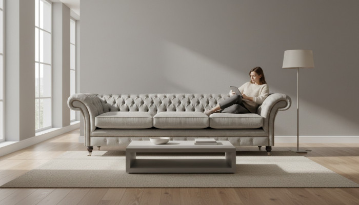 Chesterfield Gray Three-Seater Living Room Upholstered Sofas Designer Couches