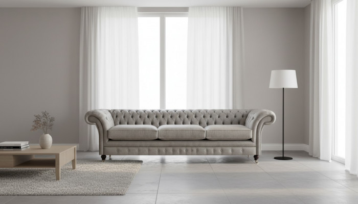 Chesterfield Gray Three-Seater Living Room Upholstered Sofas Designer Couches