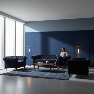 Luxurious Blue Chesterfield Couches Exclusive 4-Seater Upholstered Chair
