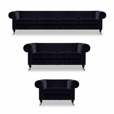 Luxurious Blue Chesterfield Couches Exclusive 4-Seater Upholstered Chair