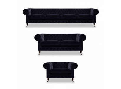 Luxurious Blue Chesterfield Couches Exclusive 4-Seater Upholstered Chair