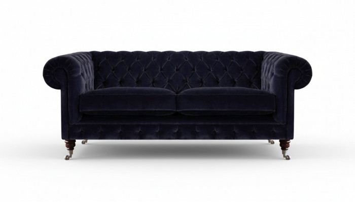 Dark blue Chesterfield two-seater living room elegant fabric sofa couch