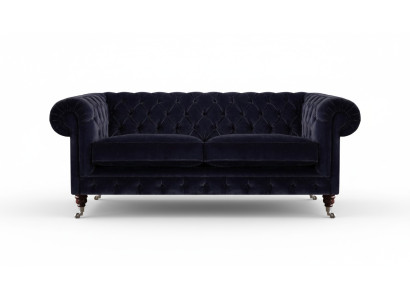 Dark blue Chesterfield two-seater living room elegant fabric sofa couch