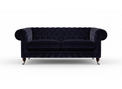 Dark blue Chesterfield two-seater living room elegant fabric sofa couch