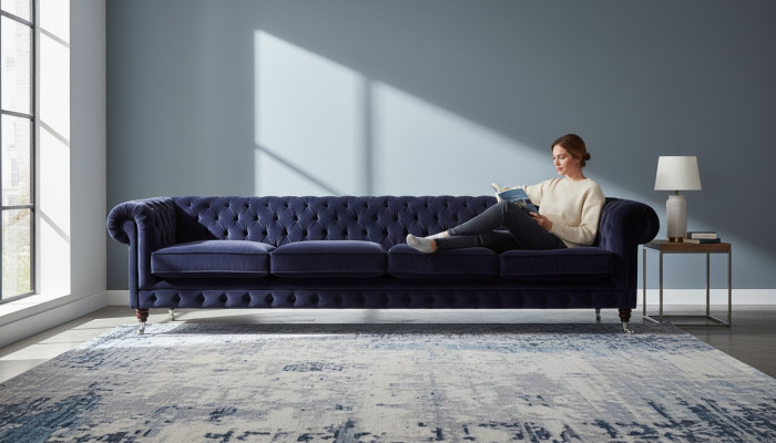 Chesterfield dark blue 4-seater couch living room upholstered furniture