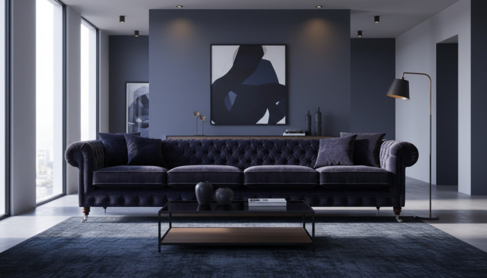 Chesterfield dark blue 4-seater couch living room upholstered furniture