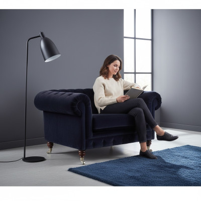 Dark blue Chesterfield armchair living room designer single-seater furniture