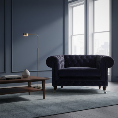 Dark blue Chesterfield armchair living room designer single-seater furniture