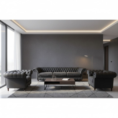Modern Chesterfield Black Seating Sofas Sofa Set Armchair 3-Seater