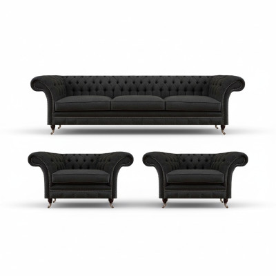 Modern Chesterfield Black Seating Sofas Sofa Set Armchair 3-Seater