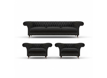 Modern Chesterfield Black Seating Sofas Sofa Set Armchair 3-Seater