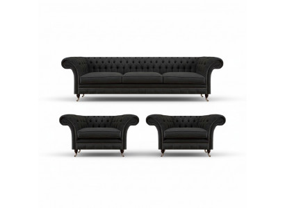 Modern Chesterfield Black Seating Sofas Sofa Set Armchair 3-Seater