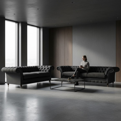 Stylish Chesterfield Sofa Set Modern 3-Seater Upholstery Loveseat