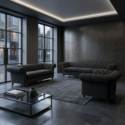 Black Chesterfield Sofa Set Designer Two-Seater Four-Seater Couch