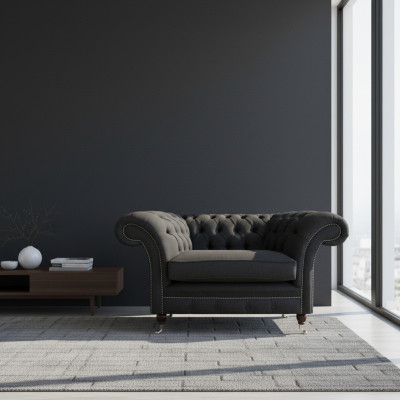 Luxurious Black Chesterfield Single Seater Living Room Upholstered Armchair