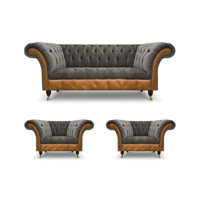 Light gray Chesterfield armchair designer 3-seater couch upholstered furniture