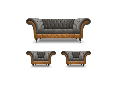 Light gray Chesterfield armchair designer 3-seater couch upholstered furniture
