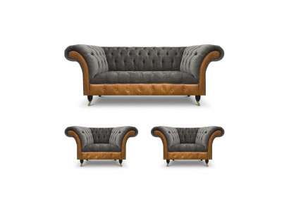 Light gray Chesterfield armchair designer 3-seater couch upholstered furniture
