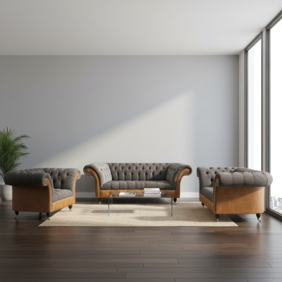 Gray-Brown Chesterfield Fabric Sofas Designer Living Room Upholstered Furniture