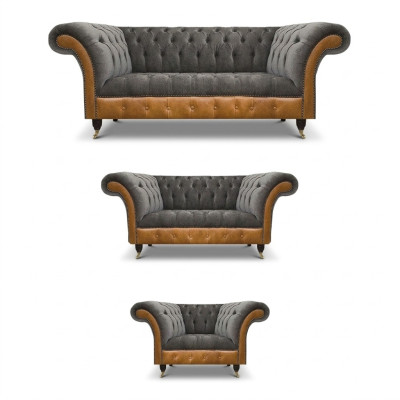 Gray-Brown Chesterfield Fabric Sofas Designer Living Room Upholstered Furniture