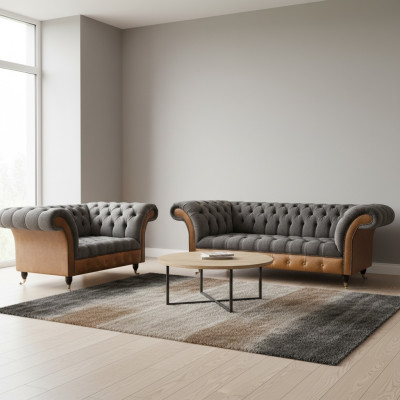 Light Gray-Brown Chesterfield Sofa Set Noble Seating Modern Suite
