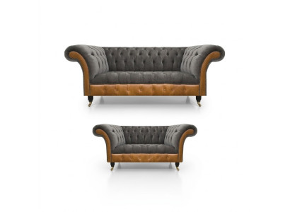 Light Gray-Brown Chesterfield Sofa Set Noble Seating Modern Suite