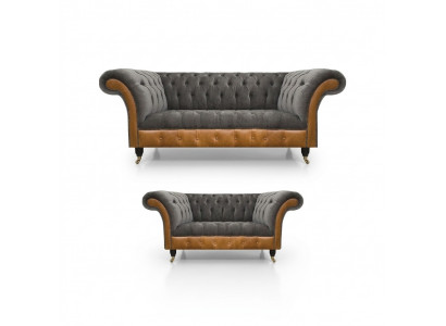 Light Gray-Brown Chesterfield Sofa Set Noble Seating Modern Suite