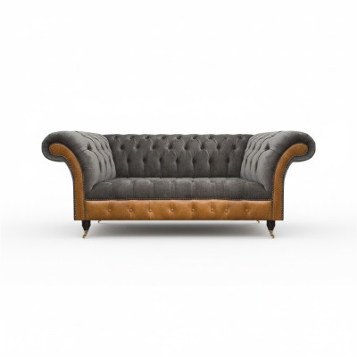 Luxurious gray Chesterfield seating furniture living room couches elegant sofas