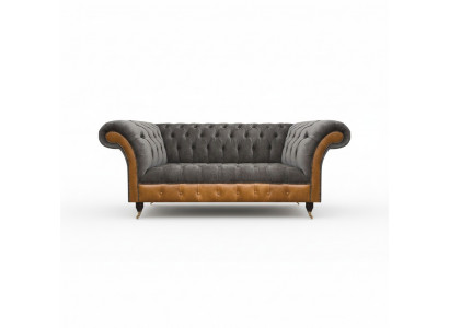Luxurious gray Chesterfield seating furniture living room couches elegant sofas