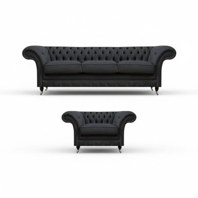 Chesterfield upholstered seating ensemble designer 3-seater chic armchair
