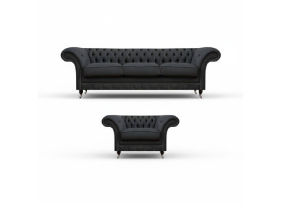 Chesterfield upholstered seating ensemble designer 3-seater chic armchair