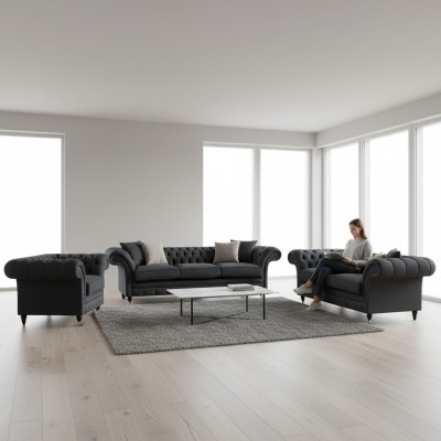 Elegant gray Chesterfield living room sofas designer couch 3-piece set